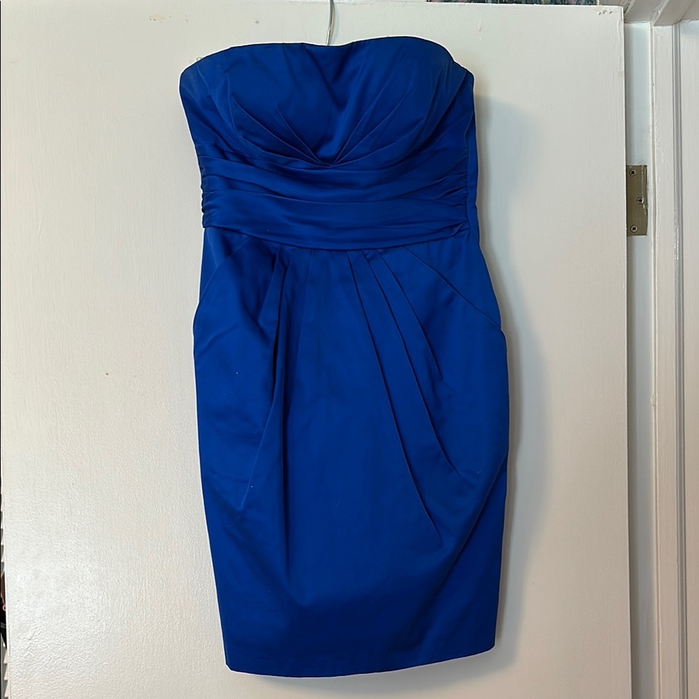 David's Bridal Blue Strapless Ruched Sheath Dress